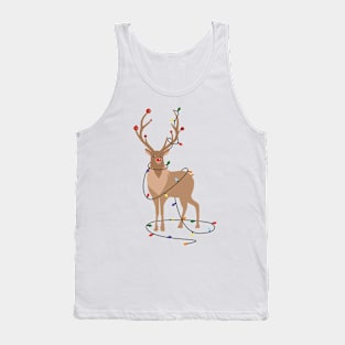 Rudolph Red Nosed Reindeer happy with his Favorite Christmas Lights Tank Top